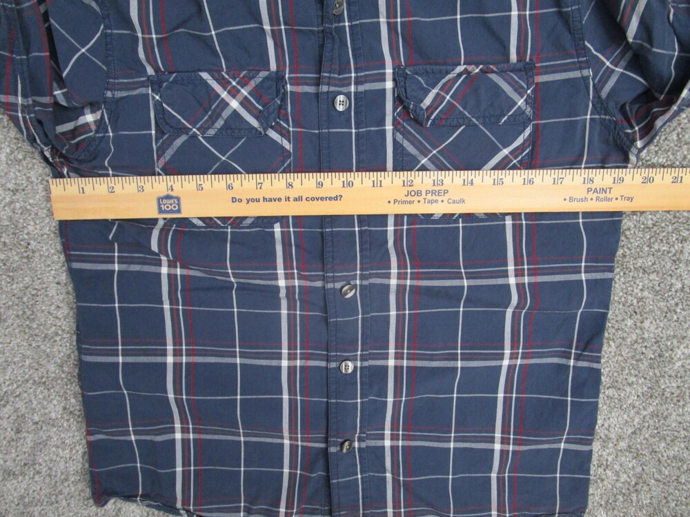 Converse Shirt Men Small Blue Plaid One Star Long Sleeve Cotton Skater Grunge - Picture 10 of 13